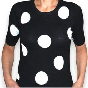 PREMISE BLACK WITH WHITE POLKA DOTS, SHORT SLEEVE SWEATER